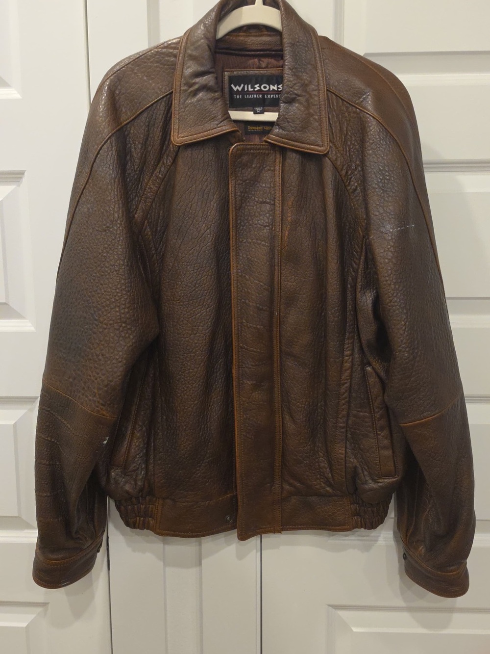 Wilson Brown Textured Leather Bomber Jacket - Men's